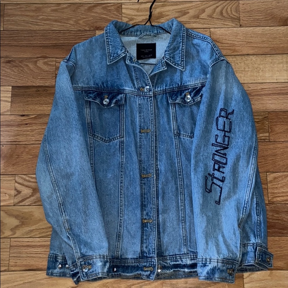 Zara Denim Jacket with Patches and Studs Oversized